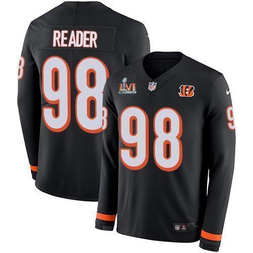 Nike Cincinnati Bengals #98 D.J. Reader Black Team Color Super Bowl LVI Patch Stitched NFL Limited Therma Long Sleeve Jersey