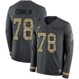 Nike Cleveland Browns #78 Jack Conklin Anthracite Salute to Service Stitched NFL Limited Therma Long Sleeve Jersey