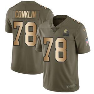 Nike Cleveland Browns #78 Jack Conklin Olive/Gold Stitched NFL Limited 2017 Salute To Service Jersey