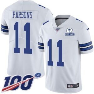 Nike Cowboys #11 Micah Parsons White Stitched With Established In 1960 Patch NFL 100th Season Vapor Untouchable Limited Jersey