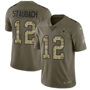 Nike Cowboys #12 Roger Staubach Olive/Camo Stitched NFL Limited 2017 Salute To Service Jersey