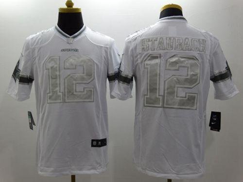 Nike Cowboys #12 Roger Staubach White Stitched NFL Limited Platinum Jersey