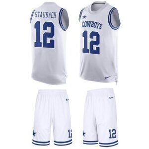 Nike Cowboys #12 Roger Staubach White Stitched NFL Limited Tank Top Suit Jersey
