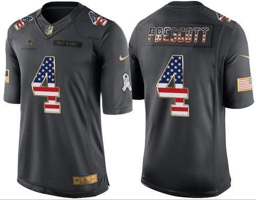 Nike Cowboys #4 Dak Prescott Black Stitched NFL Limited USA Flag Salute To Service Jersey