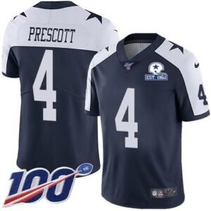 Nike Cowboys #4 Dak Prescott Navy Blue Thanksgiving Stitched With Established In 1960 Patch NFL 100th Season Vapor Untouchable Limited Throwback Jers
