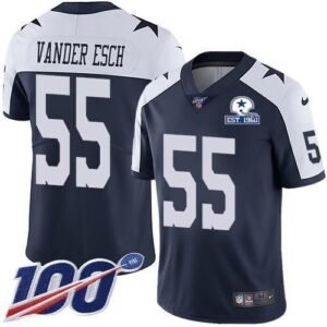 Nike Cowboys #55 Leighton Vander Esch Navy Blue Thanksgiving Stitched With Established In 1960 Patch NFL 100th Season Vapor Untouchable Limited Throw