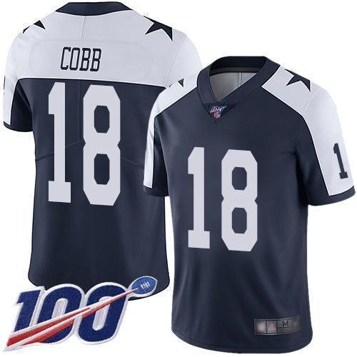 Nike Dallas Cowboys #18 Randall Cobb Navy Blue Thanksgiving Stitched NFL 100th Season Vapor Throwback Limited Jersey
