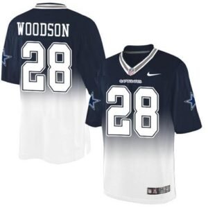 Nike Dallas Cowboys #28 Darren Woodson Navy Blue/White Stitched NFL Elite Fadeaway Fashion Jersey