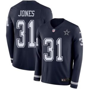 Nike Dallas Cowboys #31 Byron Jones Navy Blue Team Color Stitched NFL Limited Therma Long Sleeve Jersey