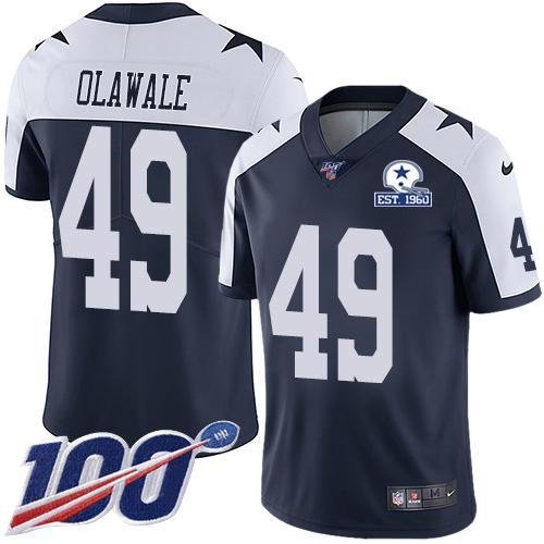Nike Dallas Cowboys #49 Jamize Olawale Navy Blue Thanksgiving Stitched With Established In 1960 Patch NFL 100th Season Vapor Untouchable Limited Thro