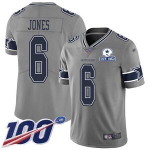Nike Dallas Cowboys #6 Chris Jones Gray Stitched With Established In 1960 Patch NFL Limited Inverted Legend 100th Season Jersey