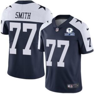 Nike Dallas Cowboys #77 Tyron Smith Navy Blue Thanksgiving Stitched With Established In 1960 Patch NFL Vapor Untouchable Limited Throwback Jersey Men