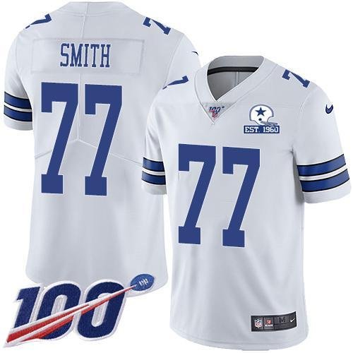 Nike Dallas Cowboys #77 Tyron Smith White Stitched With Established In 1960 Patch NFL 100th Season Vapor Untouchable Limited Jersey