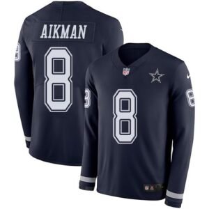 Nike Dallas Cowboys #8 Troy Aikman Navy Blue Team Color Stitched NFL Limited Therma Long Sleeve Jersey