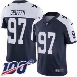 Nike Dallas Cowboys #97 Everson Griffen Navy Blue Thanksgiving Stitched NFL 100th Season Vapor Throwback Limited Jersey