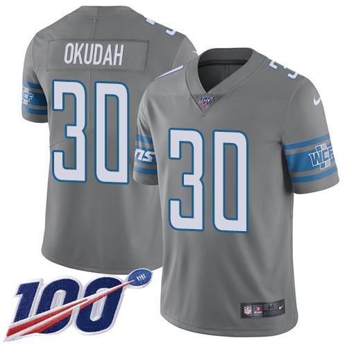 Nike Detroit Lions #30 Jeff Okudah Gray Stitched NFL Limited Rush 100th Season Jersey