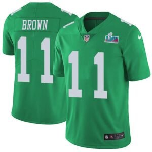 Philadelphia Eagles #11 A.J. Brown Green Super Bowl LVII Patch Stitched NFL Limited Rush Jersey