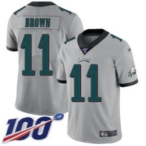 Philadelphia Eagles #11 A.J. Brown Silver Stitched NFL Limited Inverted Legend 100th Season Jersey