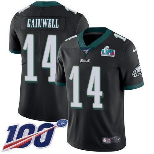 Philadelphia Eagles #14 Kenneth Gainwell Black Alternate Super Bowl LVII Patch Stitched NFL 100th Season Vapor Untouchable Limited Jersey