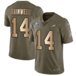 Philadelphia Eagles #14 Kenneth Gainwell Olive/Gold Super Bowl LVII Patch Stitched NFL Limited 2017 Salute To Service Jersey