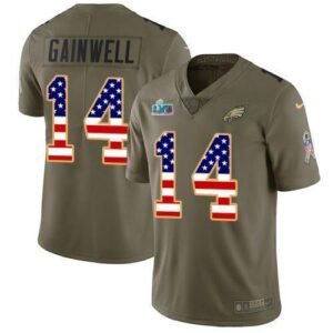 Philadelphia Eagles #14 Kenneth Gainwell Olive/USA Flag Super Bowl LVII Patch Stitched NFL Limited 2017 Salute To Service Jersey