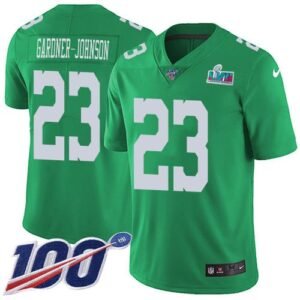 Philadelphia Eagles #23 C.J. Gardner-Johnson Green Super Bowl LVII Patch Stitched NFL Limited Rush 100th Season Jersey
