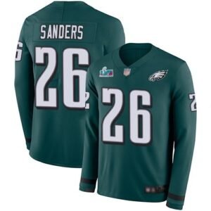 Philadelphia Eagles #26 Miles Sanders Green Super Bowl LVII Patch Team Color Stitched NFL Limited Therma Long Sleeve Jersey