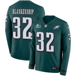 Philadelphia Eagles #32 Reed Blankenship Green Team Color Super Bowl LVII Patch Stitched NFL Limited Therma Long Sleeve Jersey