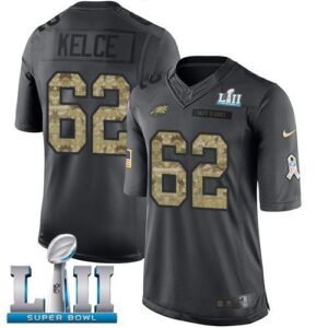Philadelphia Eagles #62 Jason Kelce Black Super Bowl LII Stitched NFL Limited 2016 Salute To Service Jersey