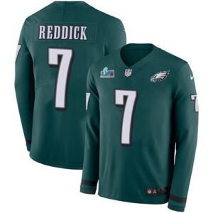 Philadelphia Eagles #7 Haason Reddick Green Team Color Super Bowl LVII Patch Stitched NFL Limited Therma Long Sleeve Jersey