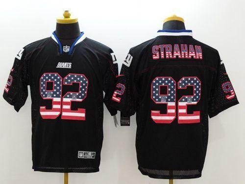Nike Giants #92 Michael Strahan Black Men’s Stitched NFL Elite USA Flag Fashion Jersey