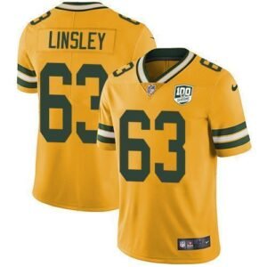 Nike Green Bay Packers #63 Corey Linsley Yellow 100th Season Stitched Limited Rush Jersey