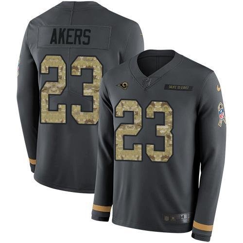 Nike Los Angeles Rams #23 Cam Akers Anthracite Salute to Service Stitched NFL Limited Therma Long Sleeve Jersey