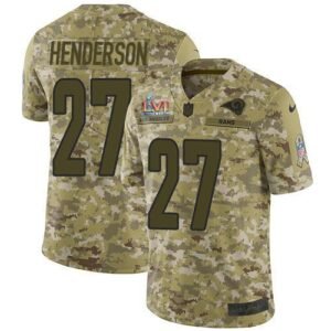 Nike Los Angeles Rams #27 Darrell Henderson Camo Super Bowl LVI Patch Stitched NFL Limited 2018 Salute To Service Jersey