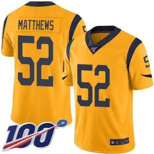 Nike Los Angeles Rams #52 Clay Matthews Gold Stitched NFL Limited Rush 100th Season Jersey