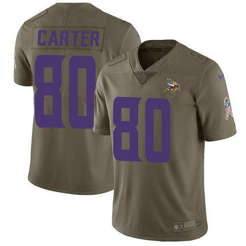 Nike Minnesota Vikings #80 Cris Carter Olive Stitched NFL Limited 2017 Salute to Service Jersey