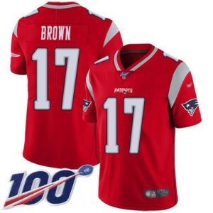 Nike New England Patriots #17 Antonio Brown Red Stitched NFL Limited Inverted Legend 100th Season Jersey