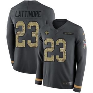 Nike New Orleans Saints #23 Marshon Lattimore Anthracite Salute to Service Stitched NFL Limited Therma Long Sleeve Jersey