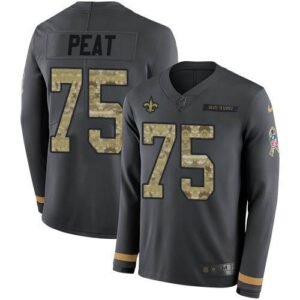Nike New Orleans Saints #75 Andrus Peat Anthracite Salute to Service Stitched NFL Limited Therma Long Sleeve Jersey