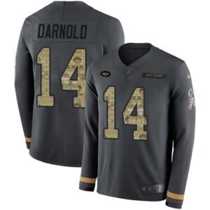 Nike New York Jets #14 Sam Darnold Anthracite Salute to Service Stitched NFL Limited Therma Long Sleeve Jersey