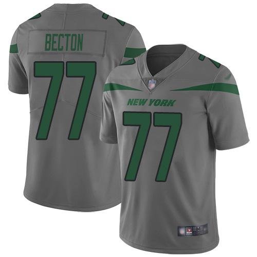 Nike New York Jets #77 Mekhi Becton Gray Stitched NFL Limited Inverted Legend Jersey