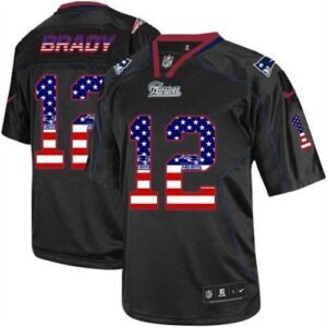 Nike Patriots #12 Tom Brady Black Stitched NFL Elite USA Flag Fashion Jersey