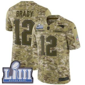 Nike Patriots #12 Tom Brady Camo Super Bowl LIII Bound Stitched NFL Limited 2018 Salute To Service Jersey