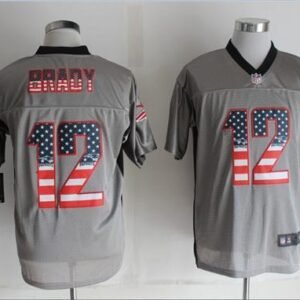 Nike Patriots #12 Tom Brady Grey Stitched NFL Elite USA Flag Fashion Jersey
