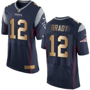 Nike Patriots #12 Tom Brady Navy Blue Team Color Stitched NFL New Elite Gold Jersey