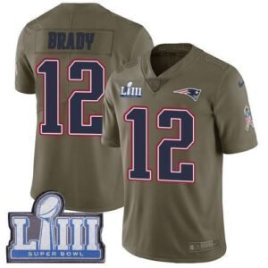 Nike Patriots #12 Tom Brady Olive Super Bowl LIII Bound Stitched NFL Limited 2017 Salute To Service Jersey