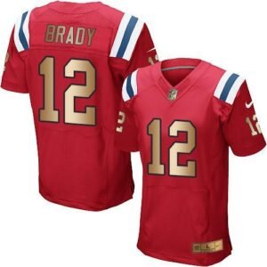 Nike Patriots #12 Tom Brady Red Alternate Stitched NFL Elite Gold Jersey