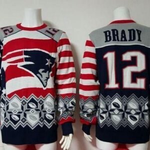 Nike Patriots #12 Tom Brady Red/Navy Blue Ugly Sweater
