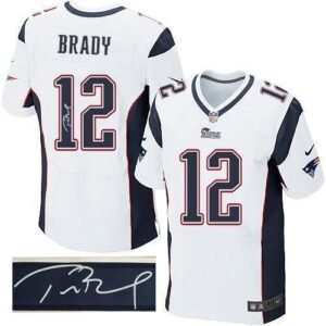 Nike Patriots #12 Tom Brady White Stitched NFL Elite Autographed Jersey