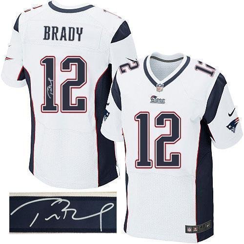 Nike Patriots #12 Tom Brady White Stitched NFL Elite Autographed Jersey